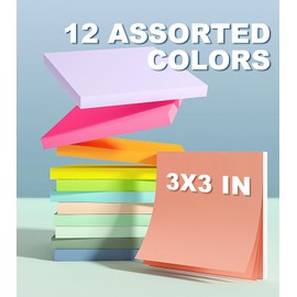 （24 Pads） Rhawom Sticky Notes,3x3 in Colorful Post Notes,Super Sticking Power,12 Aesthetic Colors,Pretty Sticky Notes 45 Sheets/pad,Bulk Pack
