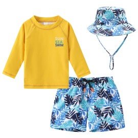 Traje de baño de 3 piezas para bebés y niños, traje de baño con gorro de sol UPF 50+, Coco amarillo, 2-3T