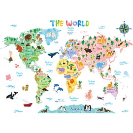 DECOWALL BS-1615S Animal World Map (Large) Kids Wall Stickers Decals Peel and Stick Removable for Nursery Bedroom Living Room art murals decorations