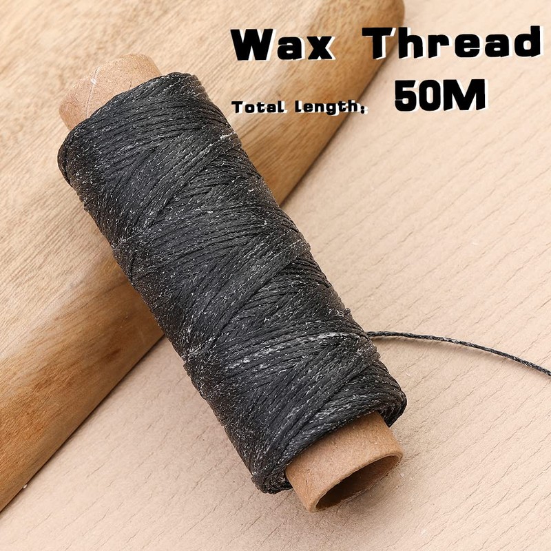 Ftyiwu Black Waxed Thread 32 Yards, Leather Sewing Waxed Thread