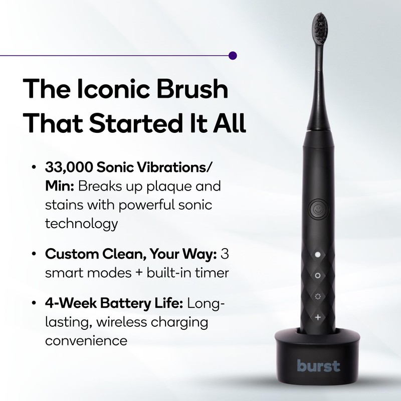 Burst Original Sonic Electric Toothbrush for Adults (Black) | Soft