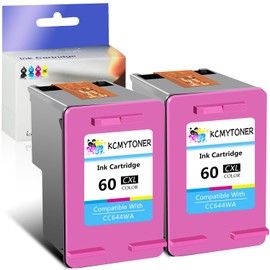 KCMYTONER 60XL Tri-Color Ink Cartridges Replacement for HP 60 XL CC644WA High Yield use with PhotoSmart C4780 C4680 C4795 C4640 D110 D110a Deskjet F4480 F4440 F2430 F4280 Envy 110 120 111 114,2 Pack
