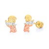 14k REAL Tri Color Gold Guardian Angel Stud Earrings with