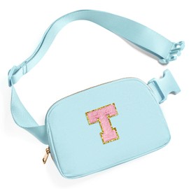 Gitus Gifts for 7 8 9 10 11 Year Old Girls Belt Bag Fanny Pack Crossbody Bags with Initial Letter Patch Birthday Gifts for Daughter Sister Friends Teen girls (Icing Blue-T)