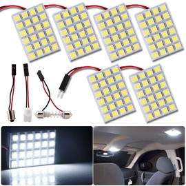 RUICA Energy-Saving LED Panel Dome Light Auto Car Reading Interior Light Roof Ceiling Wired Lamp 5050 24SMD DC12V White with BA9S T10 Festoon Adapters Pack-6