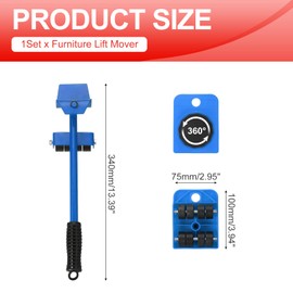 MECCANIXITY Furniture Lift Mover, Heavy Duty Furniture Mover Tool Set Movers Sliders with Adjustable Height Lifting Tool Lever & 4 Wheels Capacity 1322lb Black, 1 Set