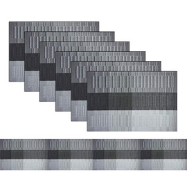 BECHEN Placemats Set of 6 with Table Runner, Elegant Heat-Resistant Table Mats Washable Plastic Placemats for Home Wedding Party (45x30cm + 180x30cm, Black)