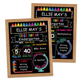 WhatSign First Day of School Sign Board - 10.3" X 13.2" Double Sided Wooden Frame First Day of School Chalkboard Reusable - Back to School Sign for Kids
