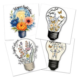 WICVIC 4 Pcs Let Your Light Shine Sticker Pack Christian Faith Vinyl Decals Positive Quotes Stickers Water Bottle Phone Laptop Guitar Bike Notebook Journal Birthday Gifts for Teens Adults