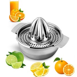 Stainless Steel Lemon Squeezer,304 Stainless Steel Manual Lemon Squeezer Citrus Juicer Handheld Press Orange Juice Squeezing Tool,with Strainer 2 Pour Spouts, Dishwasher Safe, Easy to Clean