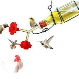 3 Packs Floral Hummingbird Feeder, Red Double Head Hummingbird Feeding Ports, Easy-Fill Hanging Feeder,Splashproof Design Backyard Bird Watching Supplies for Garden, Balcony, Patio, Porch, Deck