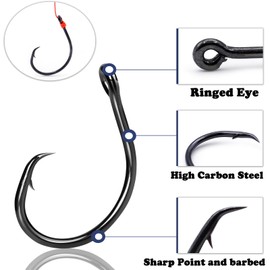 FishTrip Inline Circle Hooks Saltwater - Fishing Catfish Hooks 25pcs Black/Wide Gap/Non-Offset for Bass Salmon Striped Size 4/0