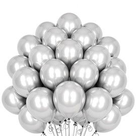 50 Balloons Silver Metallic 30 cm Shiny Natural Latex Biodegradable Environmentally Friendly Inflatable Air Helium Water for Baby Shower Christening Birthday Graduation Wedding Arch