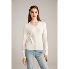 State Cashmere Women’s Essential V-Neck Sweater 100% Pure Cashmere Classic Long Sleeve Pullover (Undyed White, XX-Large)