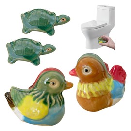 4Pcs Toilet Bolt Caps, Ceramic Toilet Bolt Covers Decorative, Porcelain Mandarin Duck & Sea Turtle Toilet Floor Bolt Caps for Bathroom Decor