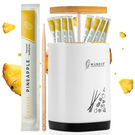 Wonder Toothpicks with Flavour - 100x Individually Packaged Toothpicks + 1x Toothpick Dispenser - Oral Hygiene - Fresh Breath - Dispenser for Toothpicks - Individually Wrapped Toothpicks (Pineapple)