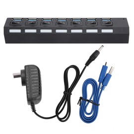 USB Hub 3.0 7‑Port High Speed Splitter Individual Switches Power Adapter USB Extension Powered USB HubAU Plug