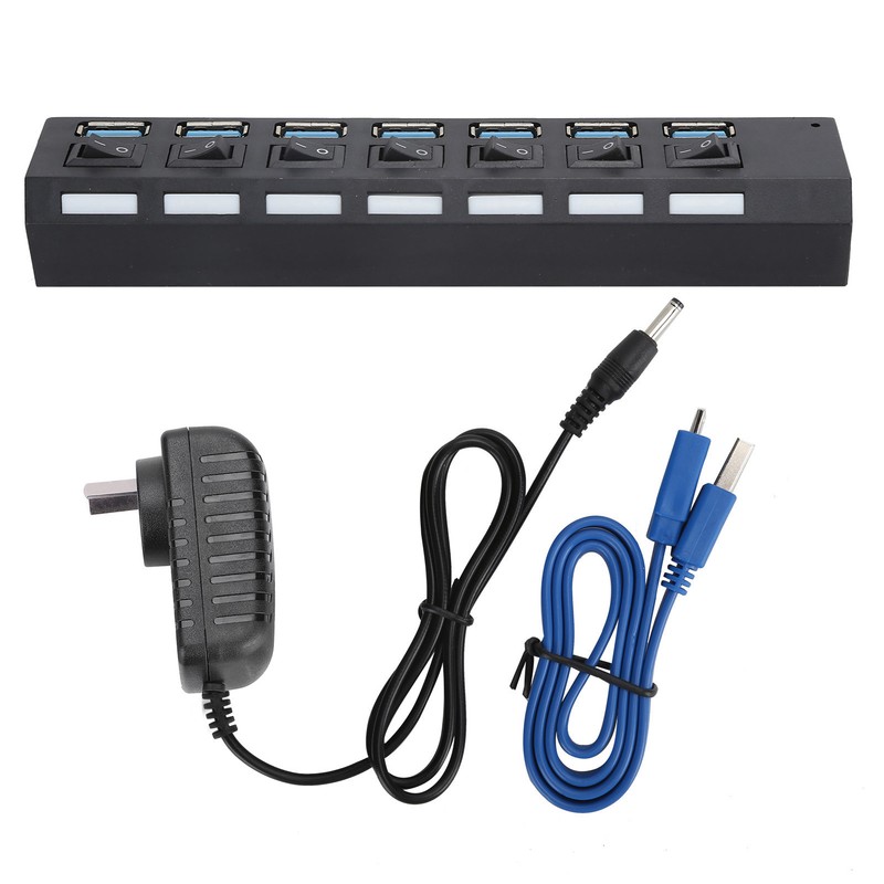 USB Hub 3.0 7‑Port High Speed Splitter Individual Switches Power