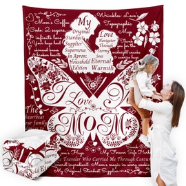 Gifts for Mom Blankets from Daughter Son,Dear Mom Blanket for Mother's Day Super Soft Flannel Throw Blankets for Anniversary Christmas Valentines Day for Bed Couch Red Butterfly