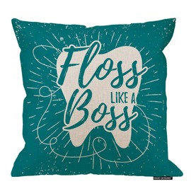 HGOD DESIGNS Deantist Pillow Cover,Dental Care Motivational Quote Floss Like A Boss Cotton Linen Cushion Covers Home Decorative Throw Pillowcases 18x18inch