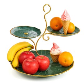 Zosebffej 3 - Tier Golden Decorative Fruit Basket Stand - Elegant Kitchen Centerpiece for Desserts & Snacks - Stylish Display Rack for Countertop & Table - Perfect for Parties & Holidays (Green)