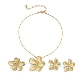 TTPSRY Jewellery Set Copper Women's Shiny Chain Flower Necklace Earrings Ring Jewellery Sets Alloy Earrings Chain with Flower Pendant Gifts for Her Girlfriend Women, Alloy Steel, No Gemstone