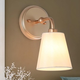 KSANA Gold Wall Sconce, Modern Sconce Wall Lighting with White Fabric Shade 1-Light Wall Light Fixtures for Living Room, Bedroom, Hallway, Entryway