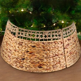 Leyndo Christmas Tree Collar Farmhouse Christmas Tree Ring Rustic Christmas Tree Skirts Natural Water Hyacinth Christmas Tree Stand Cover for Artificial Christmas Tree Decorations (M)
