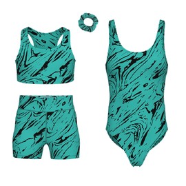 Essenclo Girls Gymnastics Leotards w/Shorts Set - 4-Piece Girls Unitards Biketards Outfit for Dance, Tumbling & Activewear - E2112 - S6-9-10