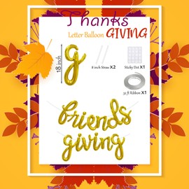 Friendsgiving Letter Balloons 16 Inches Gold Foil Fall Balloons Banner for Fall Party Decorations Thanksgiving Decorations Party Backdrop Supplies