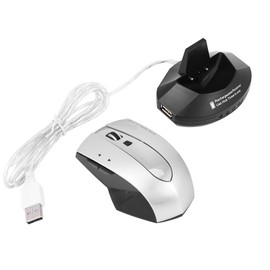 2.4GHz Rechargeable Wireless Optical Gaming Mouse w  Charging Dock Stand USB Hub Black+Silver