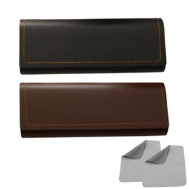 Lyivisk Pack of 2 Glasses Case Hard Case with Microfibre Cloth Glasses Case Sunglasses in Vintage Style Robust Case for Most Glasses (Black Brown)