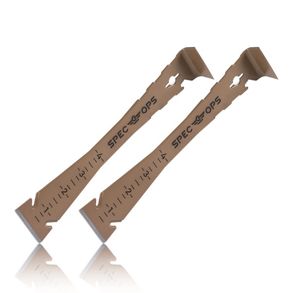 Spec Ops Tools 9.5" Trim Bar: High Carbon Steel Pry Bar with Built-in Ruler, Beveled Edges & Nail Puller, 2-Pack, 3% Donated to Veterans