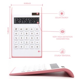 Pink Calculator, UPIHO Pink Office Supplies and Accessories, 10 Digits Solar Battery Basic Office Calculator, Dual Power Desktop Calculator with Large LCD Display, School Supplies