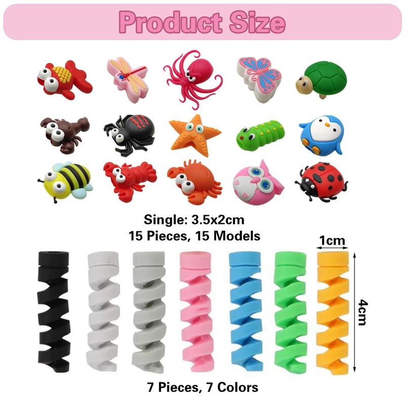 EHDWXVZM 15-Piece Cartoon Animal Data Cable Cover and 7-Piece Wire