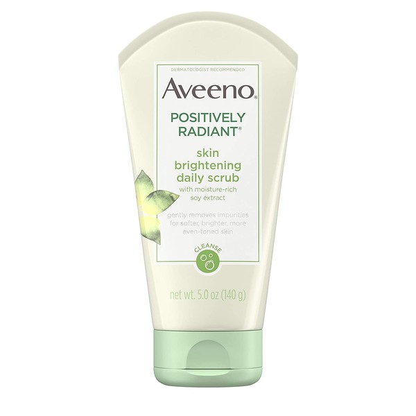 Aveeno Positively Radiant Skin Brightening Exfoliating Daily Facial Scrub, Moisture-Rich Soy Extract, Soap-Free, Hypoallergenic & Non-Comedogenic Face Cleanser, 5 oz