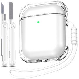 MHYALUDO for Airpods 2nd Generation Case Cover, Clear Soft TPU Transparent Four Corner Military Grade Shockproof Protective Case with Cleaning Kit for Airpods 2 Gen Charging case 2019, Clear White