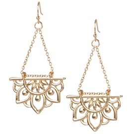 SPUNKYsoul New Beginnings Lotus Flower Antique Silver or Gold and Patina Boho Chic Tribal Ethnic Fishhook Dangle Earrings for Women Gift (Gold)