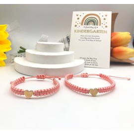 INENIMARTJ First Day of School Bracelets for Mom and Daughter,Back to School Bracelets for 2,First Day of Kindergarten Bracelets Matching Heart Wish Adjustable Bracelets (E)