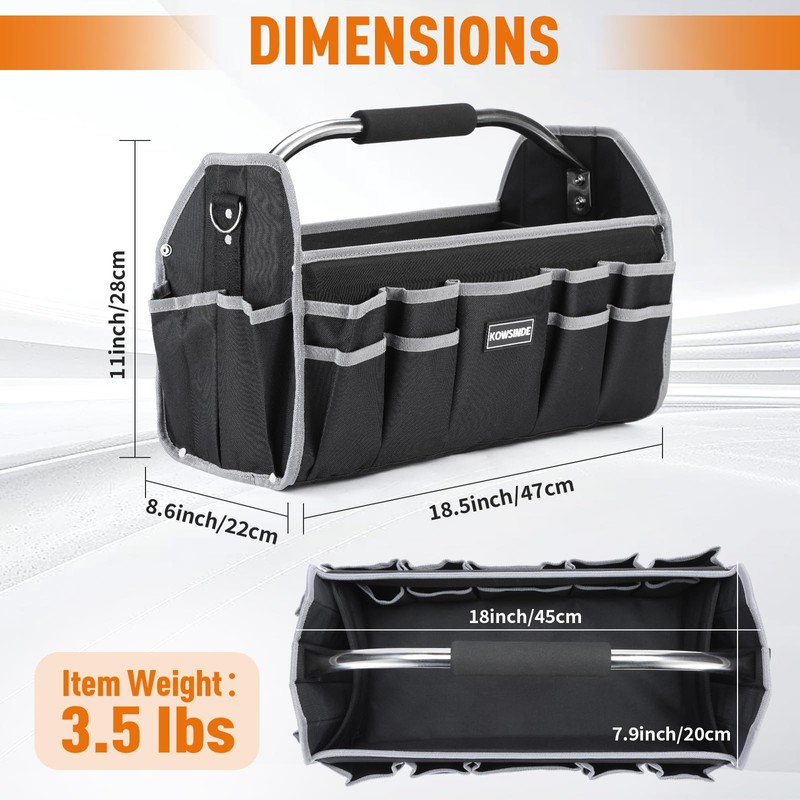 Kowsinde 18 Inch Tool Bag, Electrician Tool Bag, Open Top
