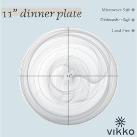 Vikko Dinner Plates, Set of 4 White Alabaster Plates, 11" Plate with Marbelized, Swirl Design, Elegant Glass Plate, Dishwasher Safe