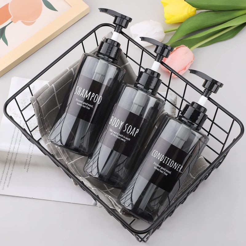 Segbeauty Shampoo Bottle Dispenser, Gray, Set of 3, 16.9 fl