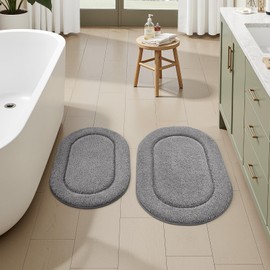 HOMEIDEAS Bathroom Rugs Sets 2 Piece, Super Soft Oval Bath Rugs, Super Absorbent Bathroom Mats Non-Slip and Machine Washable Bath Mats, Grey