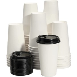 RACETOP Paper Coffee Cups with Lids, Disposable Coffee Cups with Lids, Hot Drink Paper Cups 16 oz, Ideal for Beverage| Tea (White), Extra Large