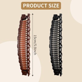 Banana Hair Clip, 2 PCS Vintage Stretchy Banana Hair Clips for Women Double Comb Ponytail Hair Clips for Thick, Fine Hair Double Comb Long Hair Clip for Women Girls Everyday Special Occasions