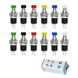 RICISUNG 12 Pcs Instant Push Button Switch, 6 Colors Push Button Switch, Mini Push Button Switch, PBS-110, 7mm, 3A, 125V, 1A, 250V, Used to Control Circuits, Electronics