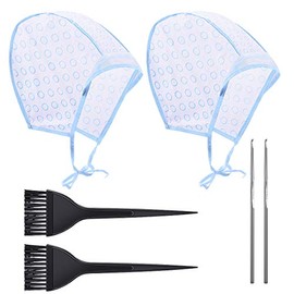 Kiiwah Hair Coloring Highlighting Cap, 2 Hair Disposable Tipping Frosting Cap with 2 Hook and Hair Coloring Brush for Dyeing Hair Salon Home Use