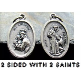 Fashion Jewelry SAINT FRANCIS ANTHONY REVERSIBLE RELIGIOUS Charm 925 Sterling Silver 22" Chain