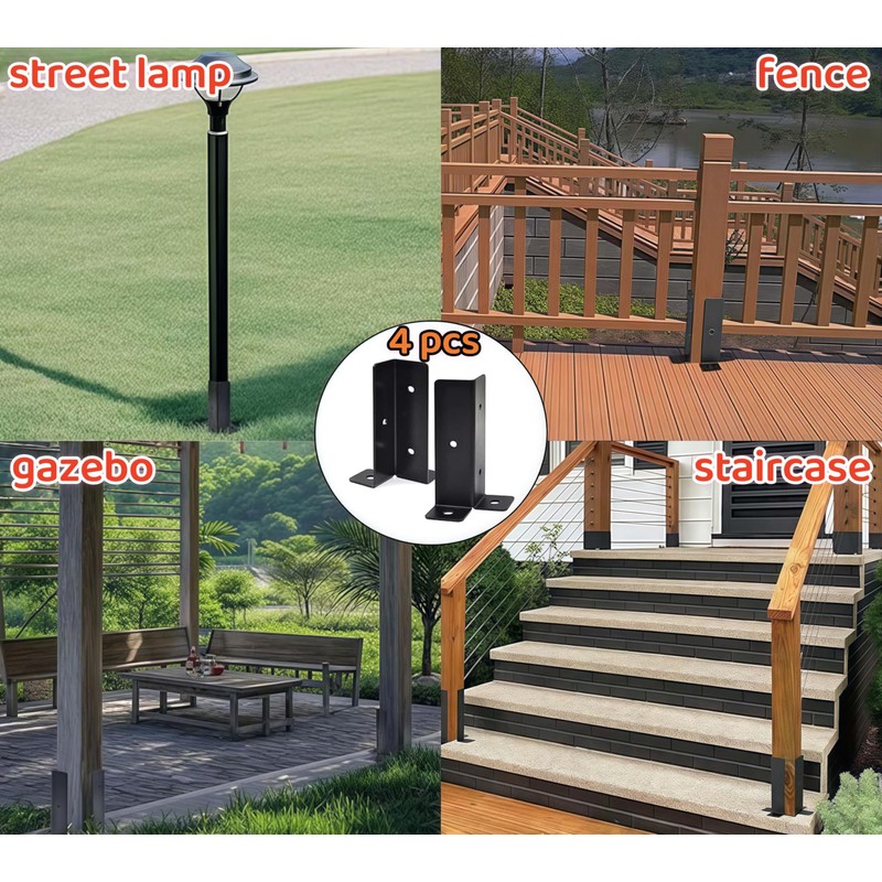 4 Pcs Adjustable Deck Post Anchor Brackets Kit Fits 1.5x1.5,