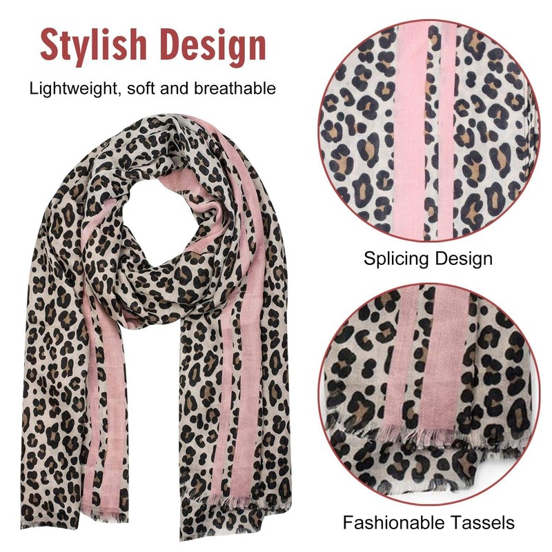 FDGGT 2 Pieces Leopard Print Silk Scarf, Vintage Ribbon, Rectangular